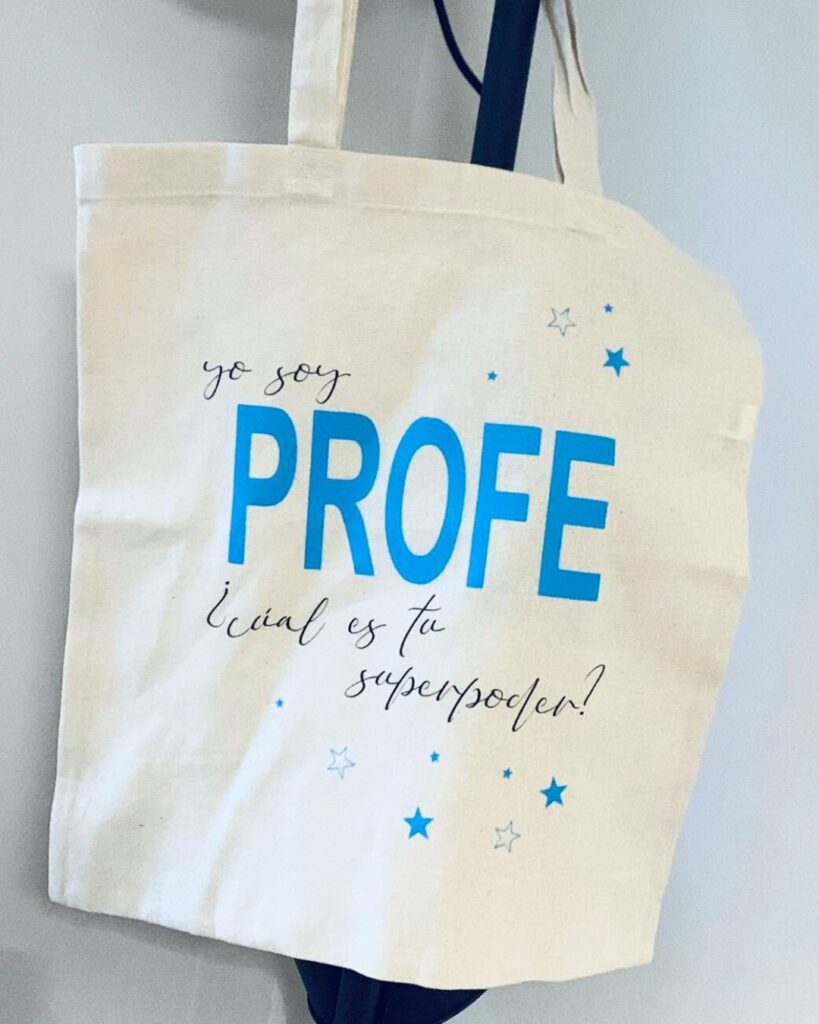 bolsa de tela tote bag con diseño estampado para regalo de profesores